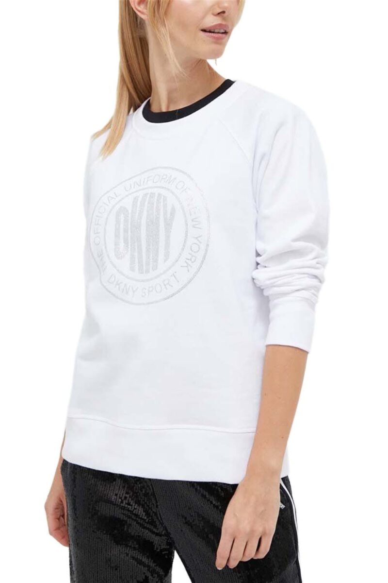 DKNY RHINESTONE MEDALLION LOGO CREW NECK