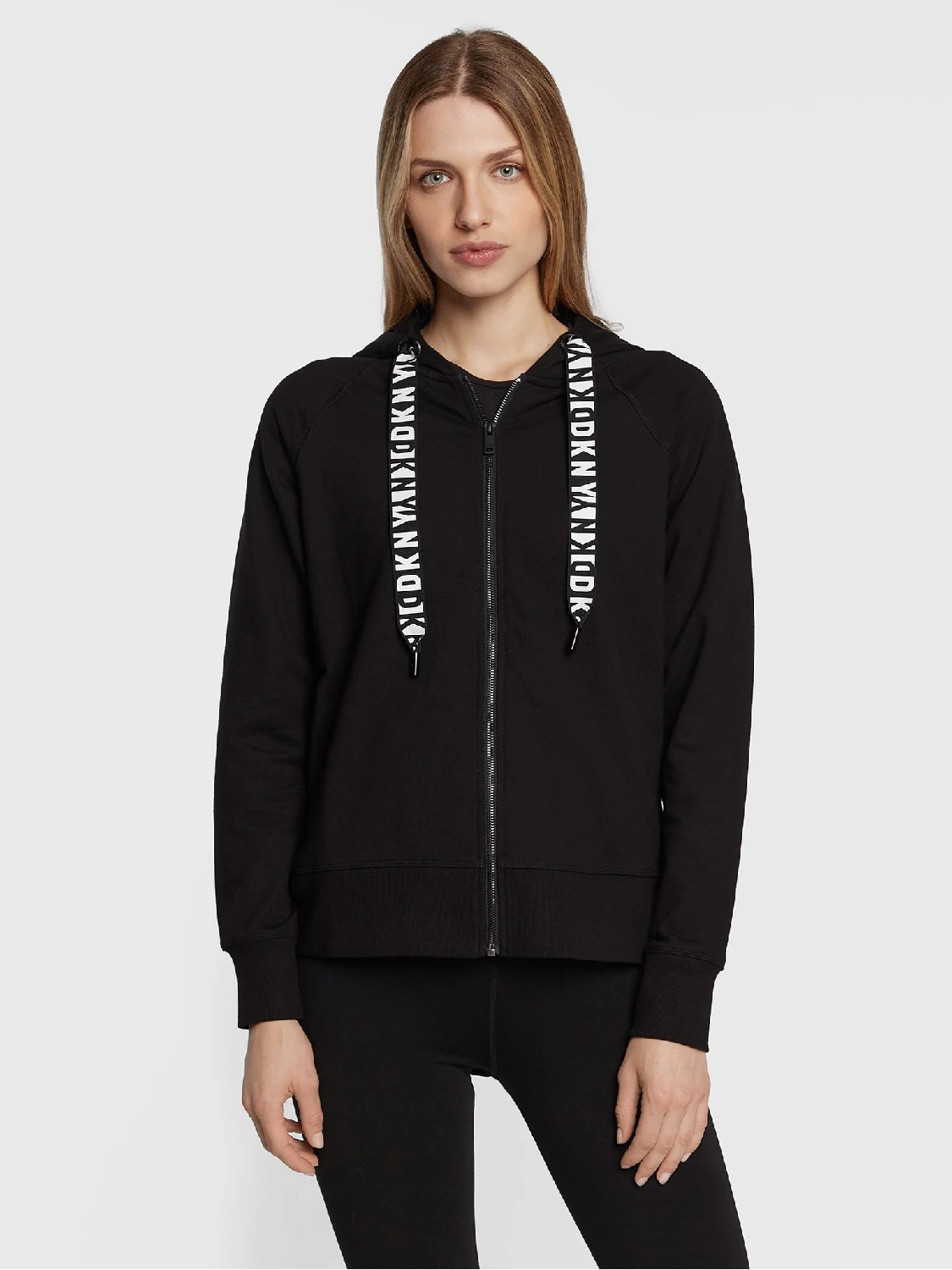 DKNY TWO TONE LOGO DRAWCORD ZIP HOODIE - Image 2