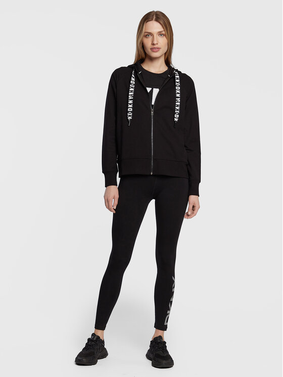 DKNY TWO TONE LOGO DRAWCORD ZIP HOODIE