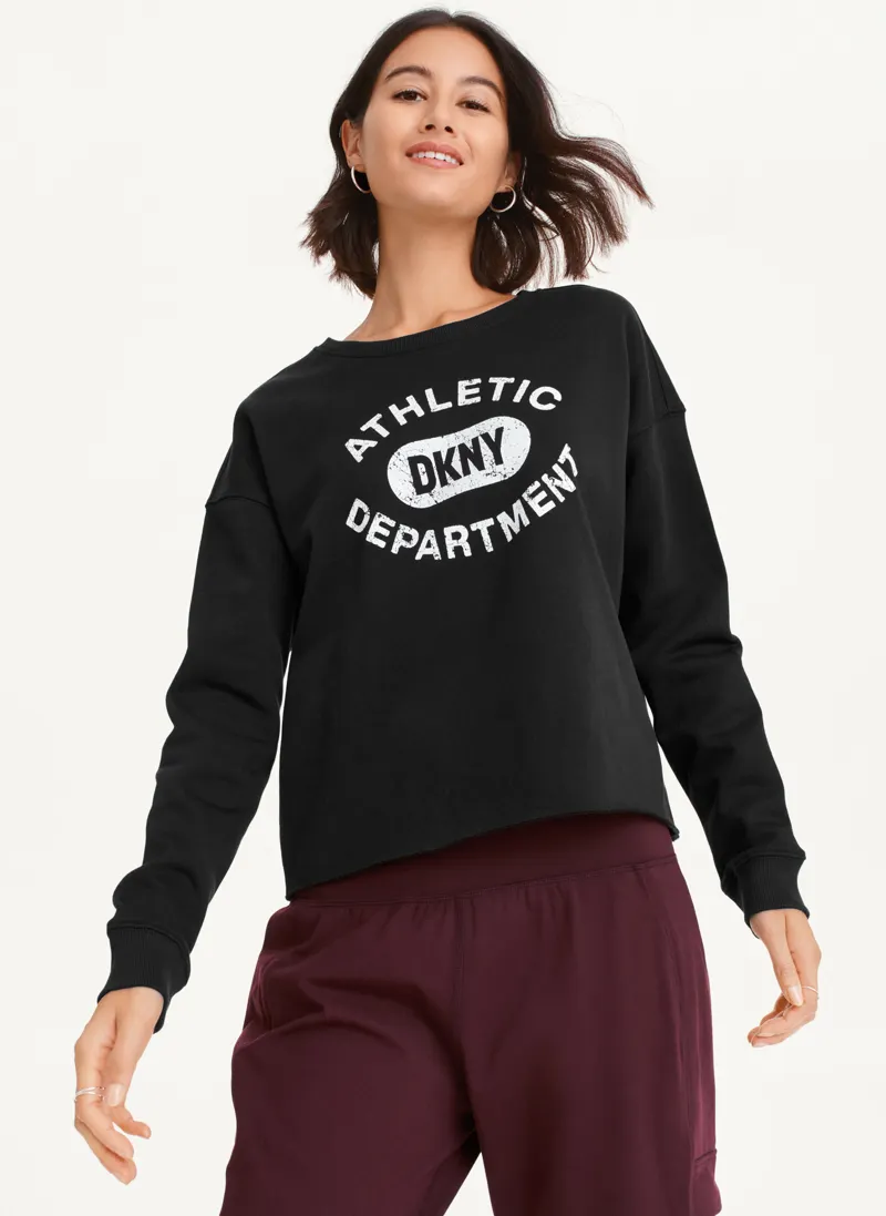 DKNY DISTRESSED VARSITY LOGO RAW EDGE CR