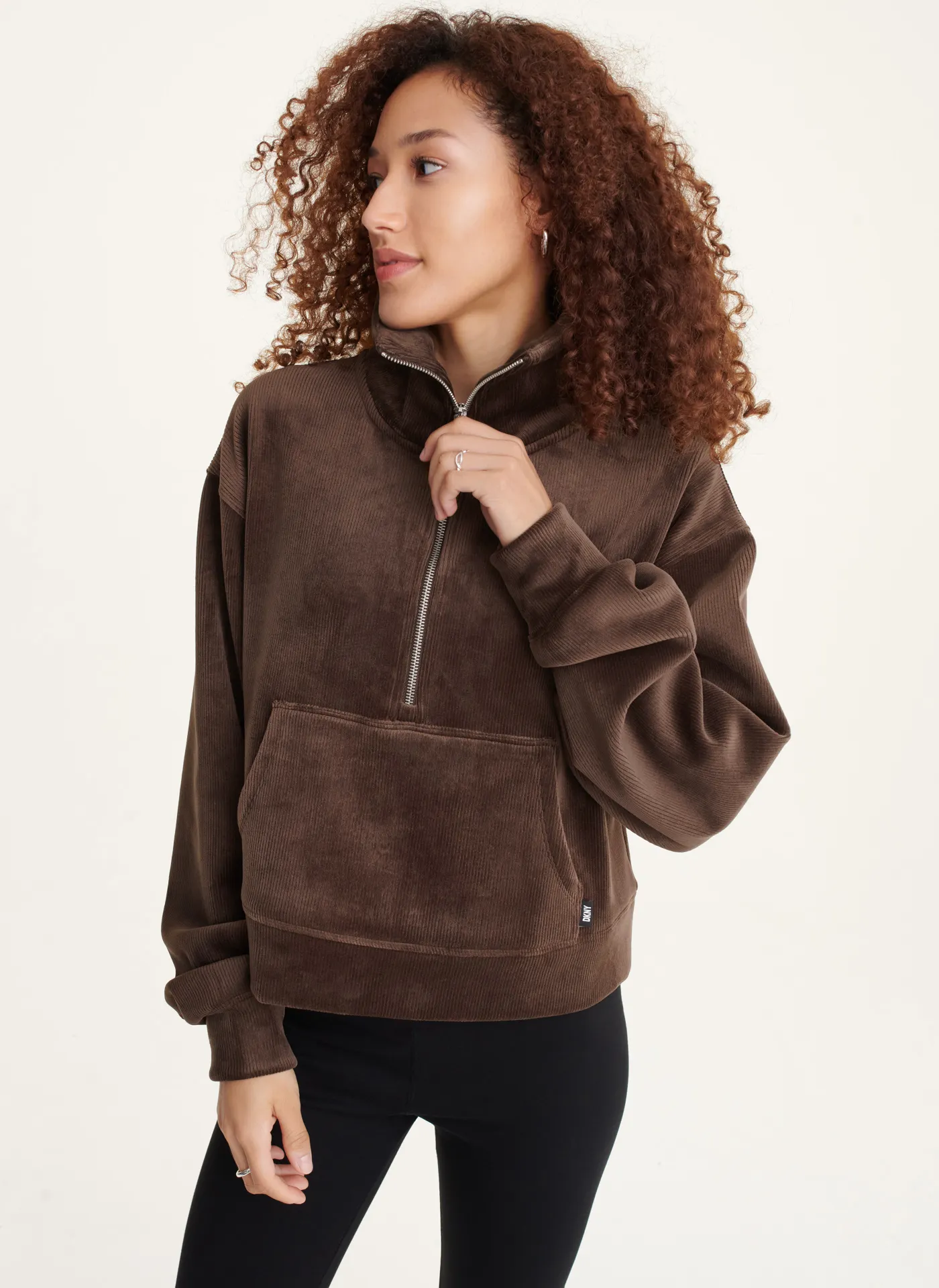 DKNY TECH VELOUR RIB HALF ZIP PULLOVER W