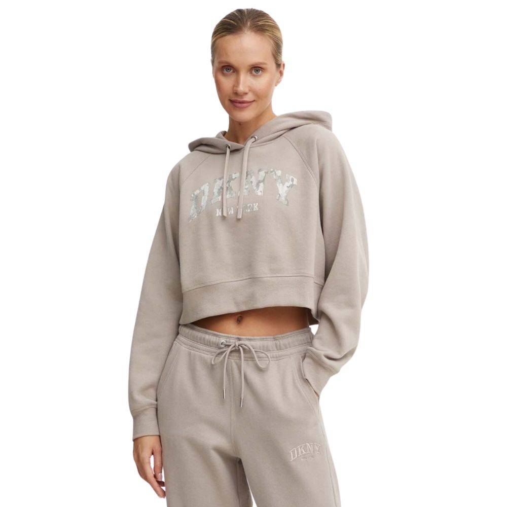 DKNY CAMO SPARKLE VARSITY CROPPED HOODIE