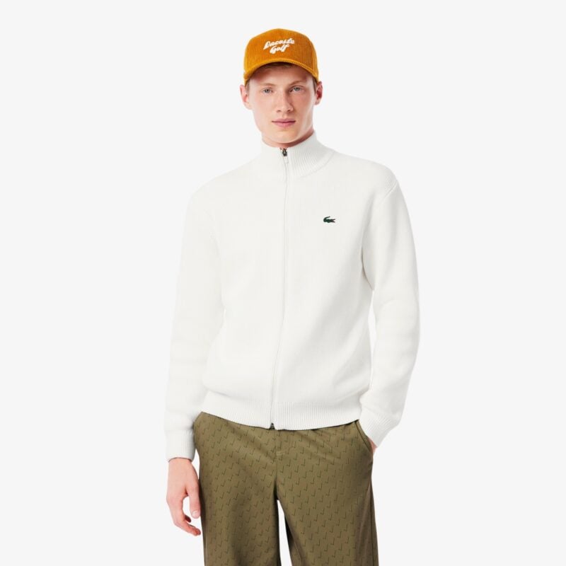 LACOSTE RIBBED KNIT ZIPPED GOLF SWEATER